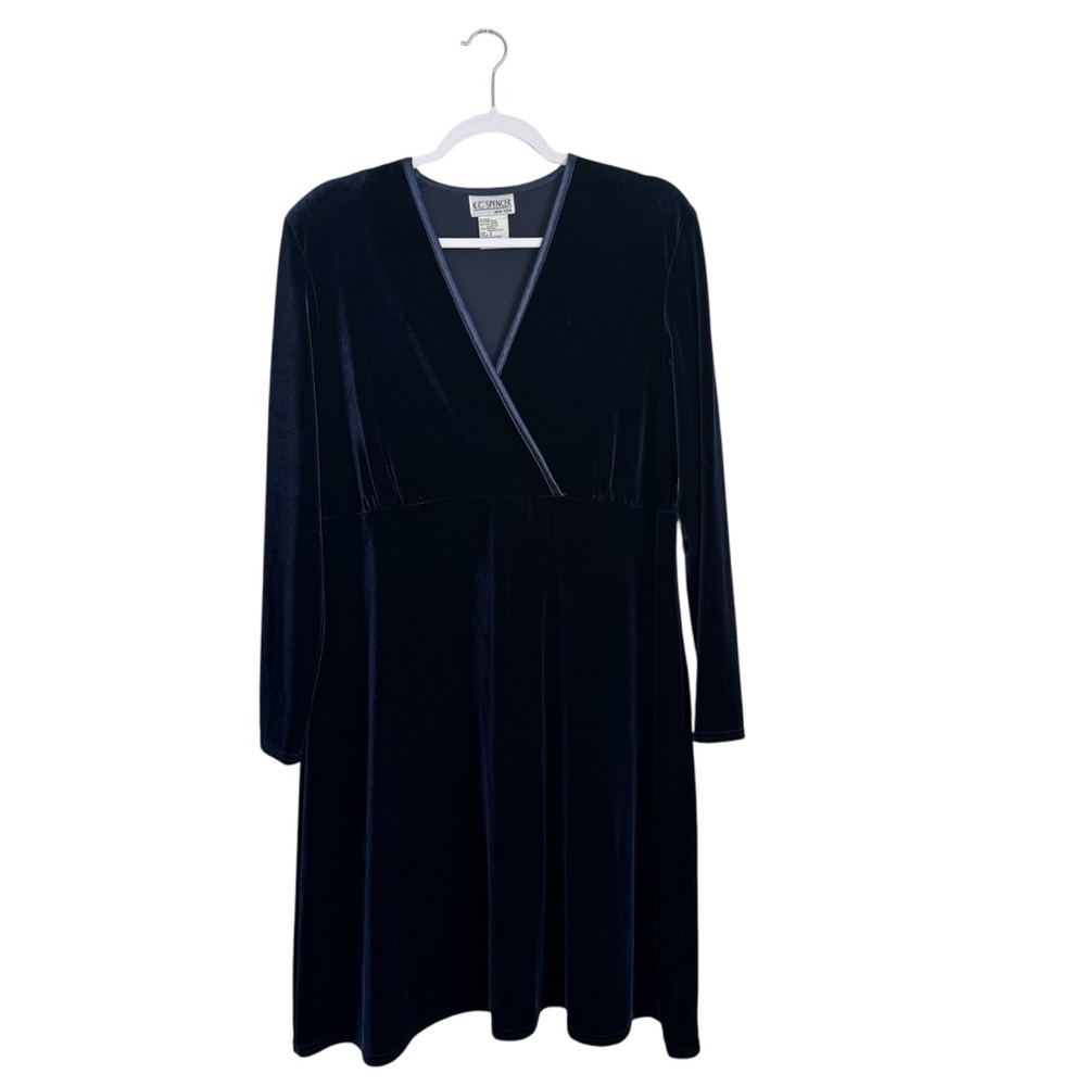 K.C Spencer Y2K Navy Event Party Velvet Plus Size 16 Faux Wrap‎ Swing Dress